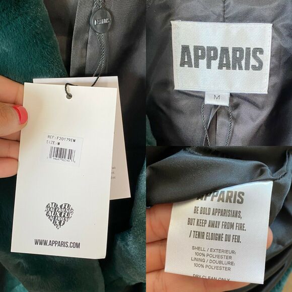 APPARIS Tukio Coat Emerald Green Faux Fur Coat Soft Cozy Pockets Jacket Medium - Picture 7 of 10